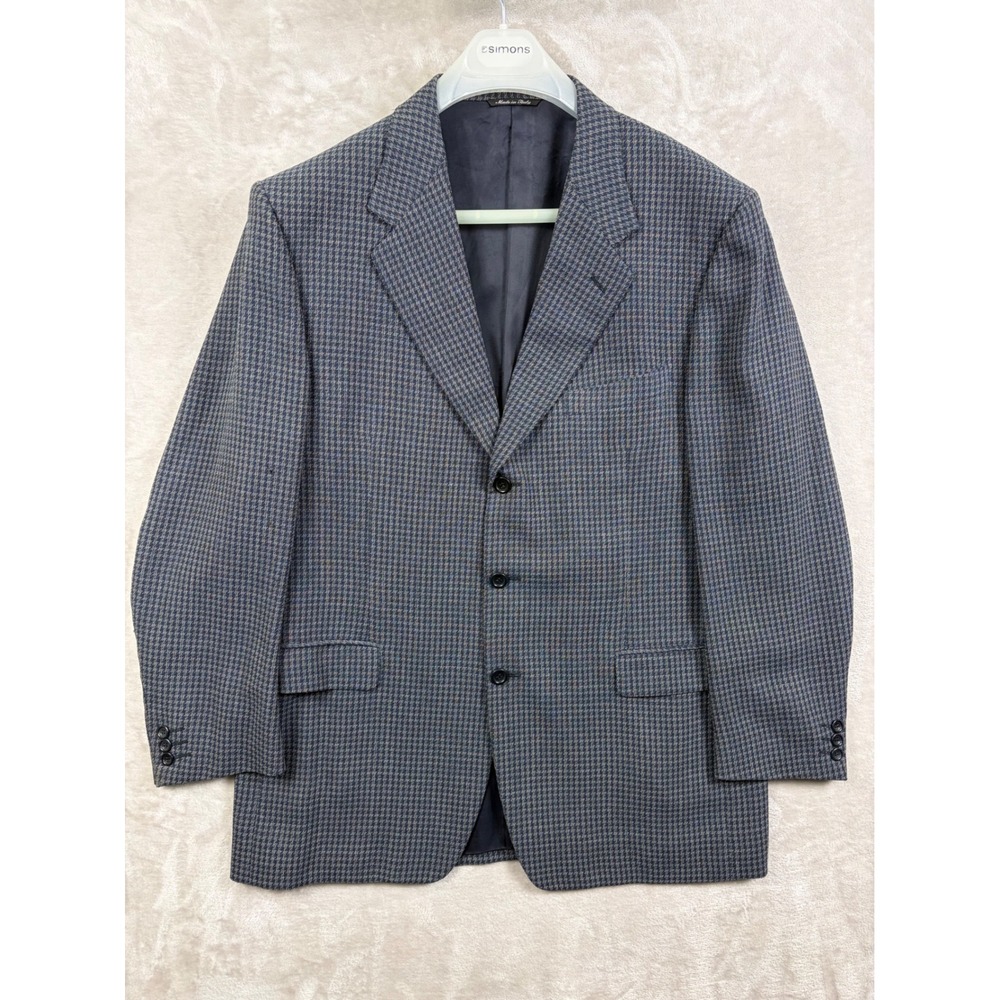 Canali Henry Singer Wool Made In Italy Blue Houndstooth Sport Blazer Men L FLAWS